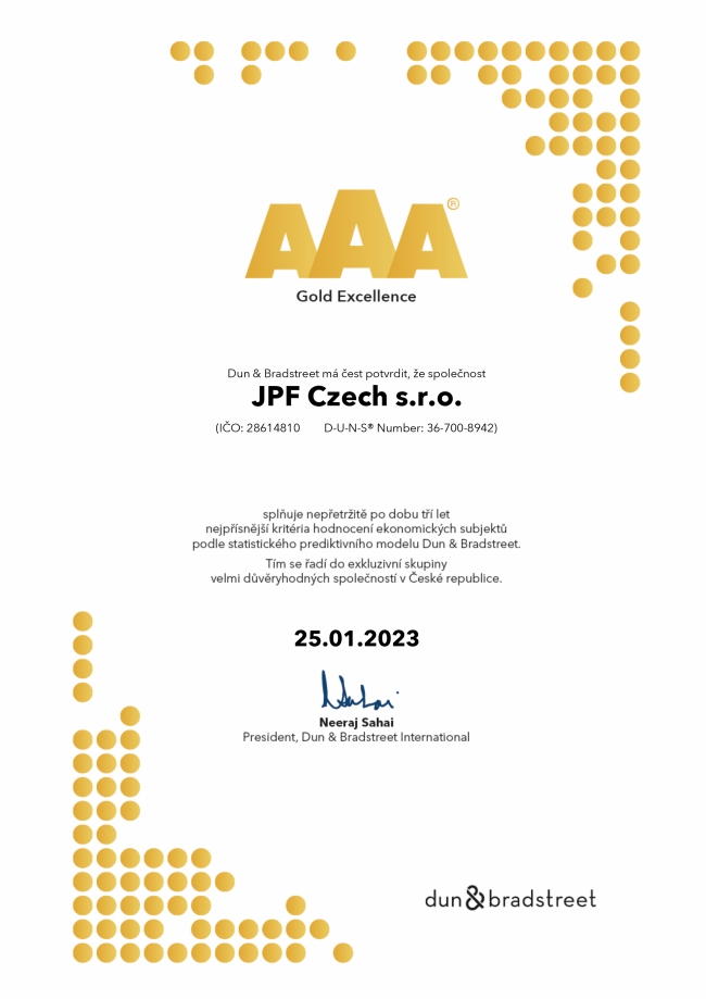 Certifikát AAA Gold Excellence